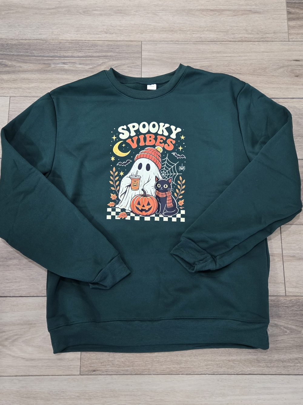Spooky Vibes Dark Green Graphic Sweatshirt Unbranded Halloween 3X Ghost